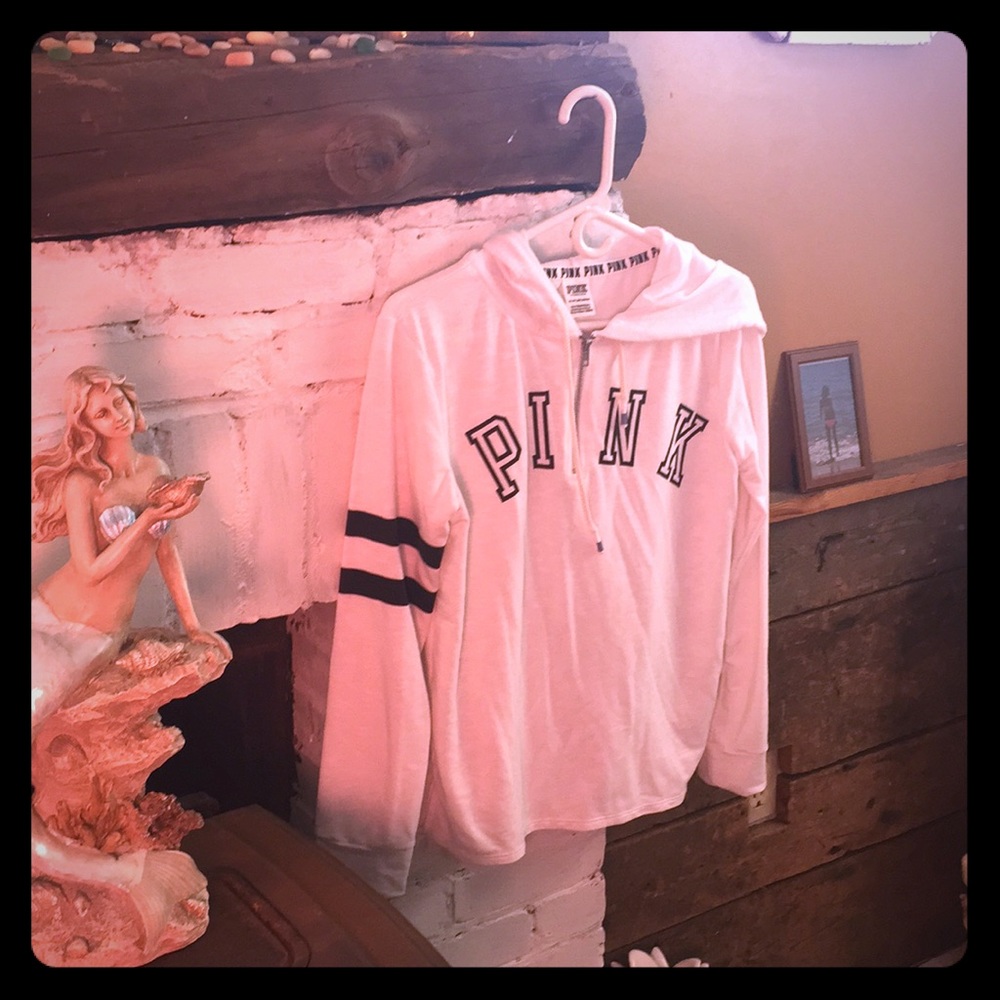 VS pink hoodie quarter zip